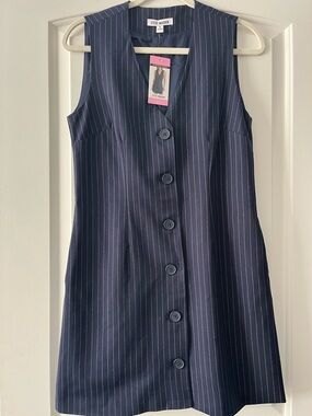 Steve Madden Navy Pinstripe Sleeveless Button-Front Dress